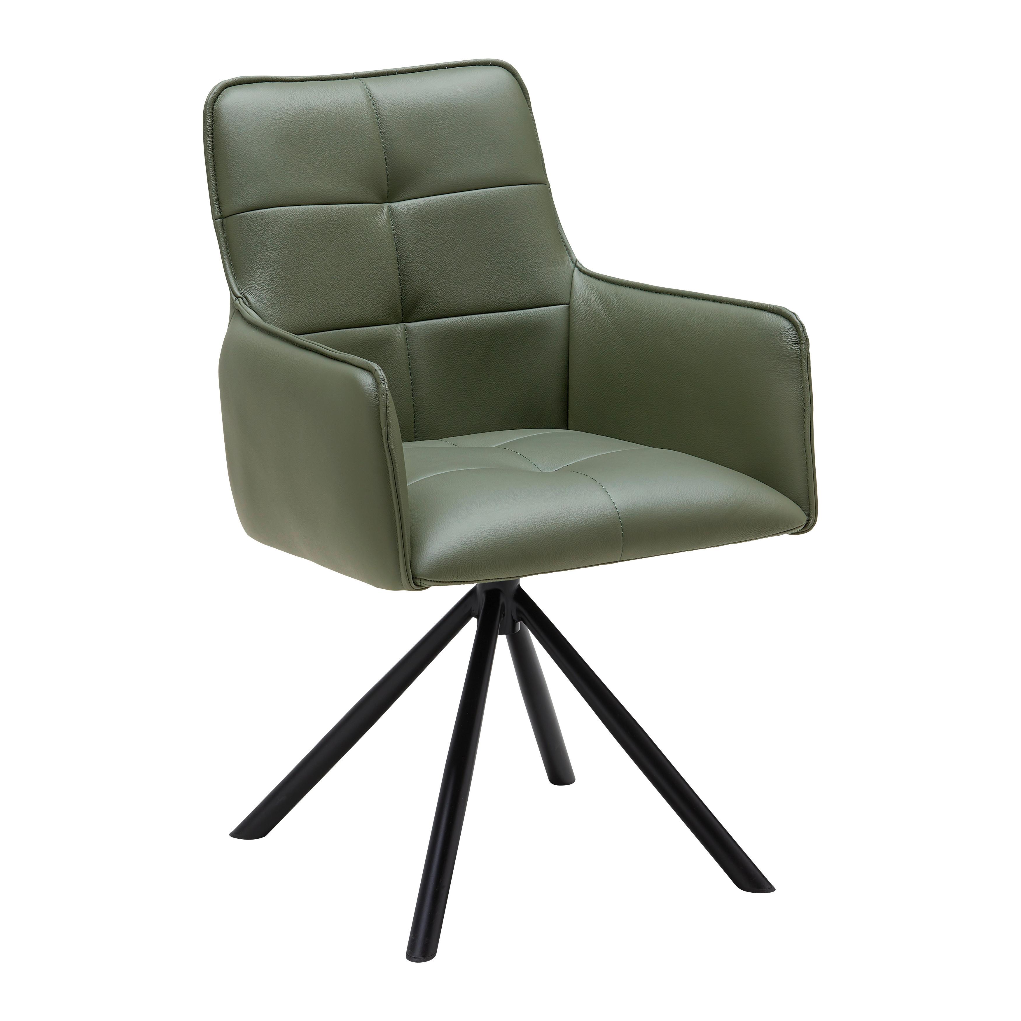 Armlehnstuhl Vincent in Grün - Schwarz/Grün, MODERN, Leder/Metall (58/87/63cm) - Premium Living