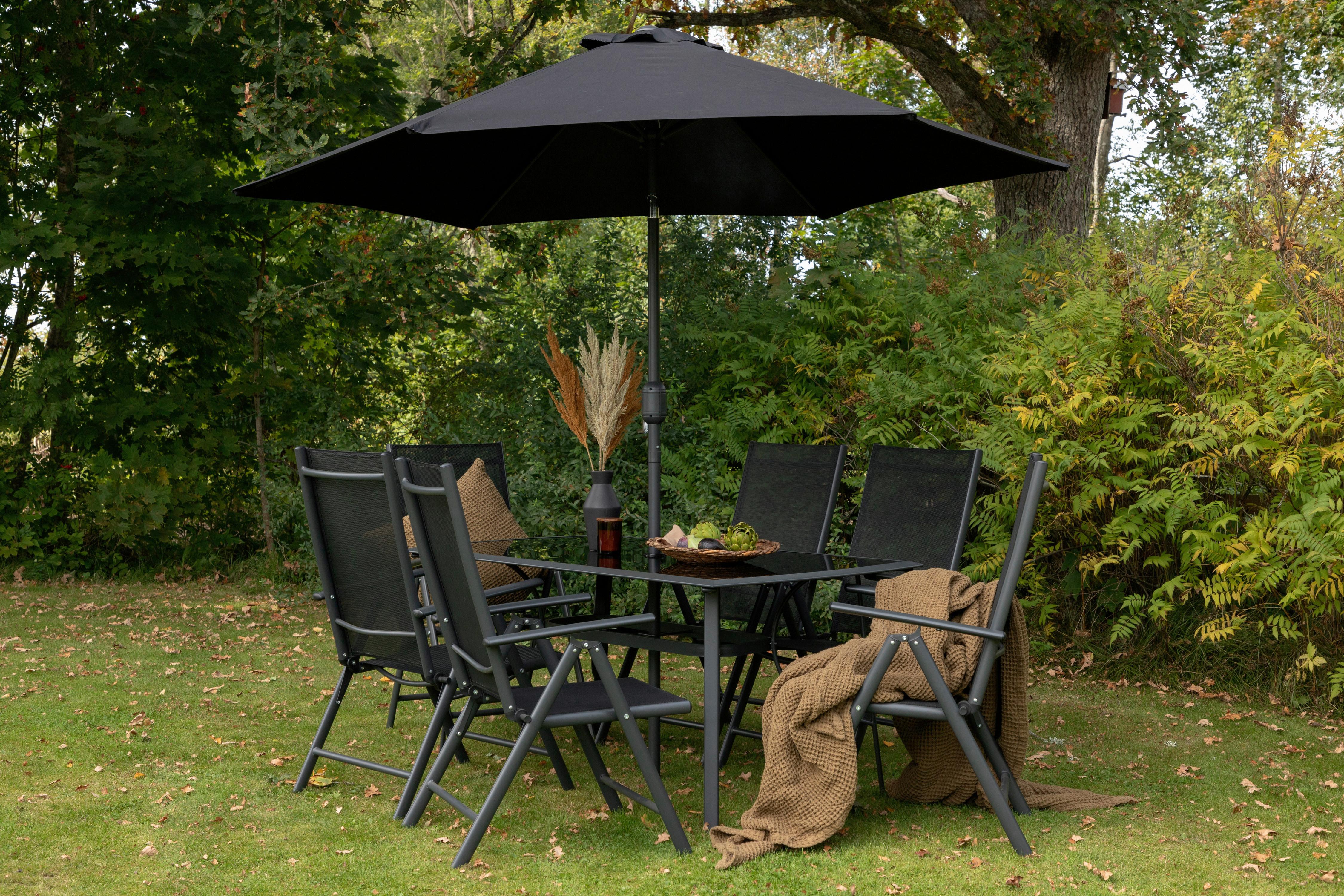 Gartentischgruppe Brekki Schwarz, pulverbeschichtet - Schwarz, KONVENTIONELL, Glas/Metall - Gardenson