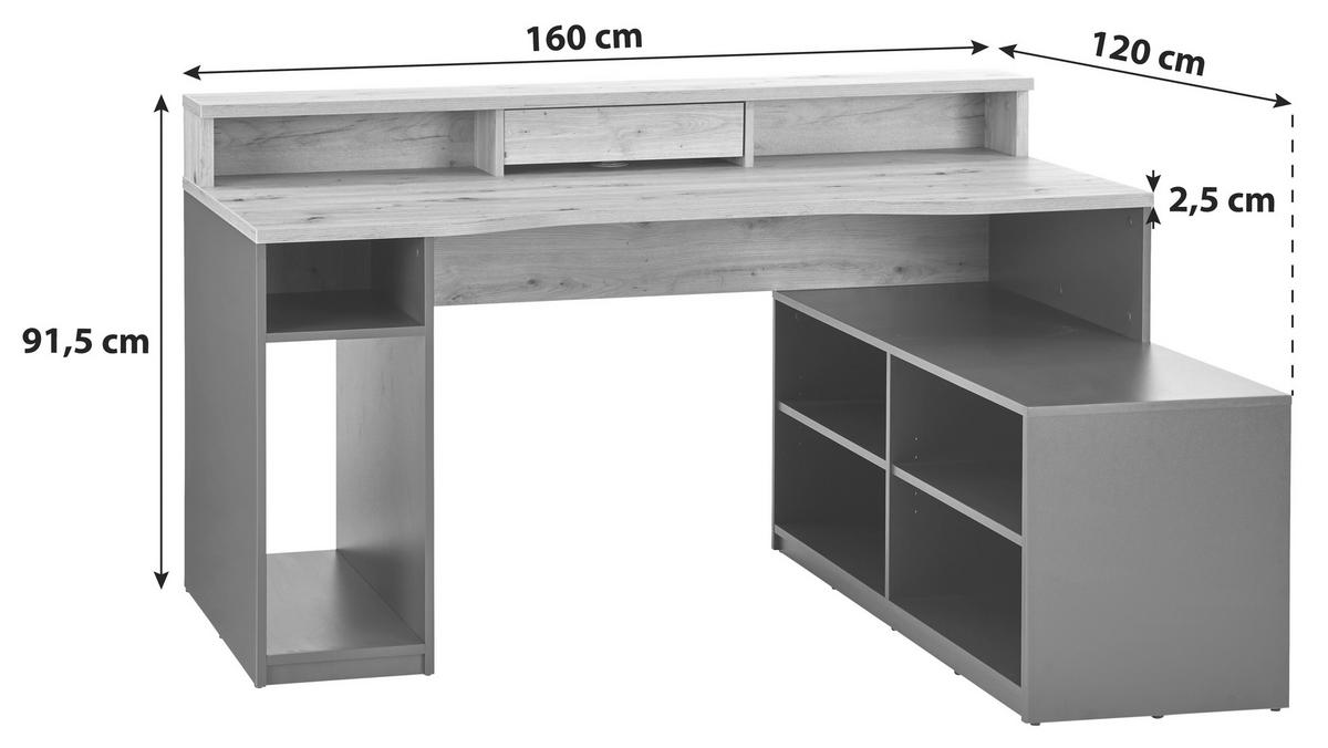 Masa de scris TEAMPLAYER - culoare lemn stejar/antracit, Modern, material pe bază de lemn (160/91,5/120cm) - Modern Living