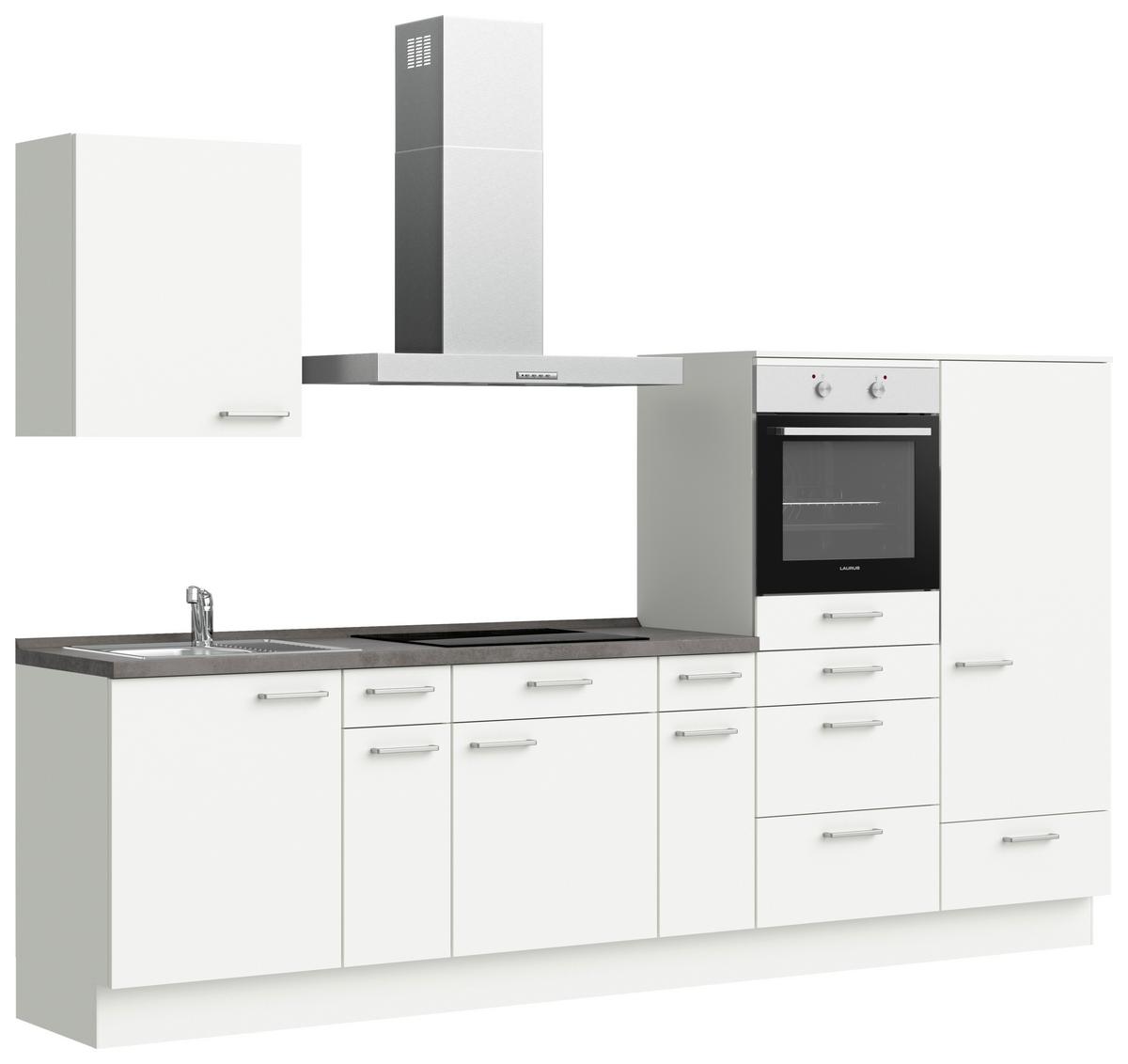 Küchenblock Touch Low m. Geräten Weiß - Schieferfarben/Edelstahlfarben, MODERN, Holzwerkstoff/Metall (300cm) - Nobilia