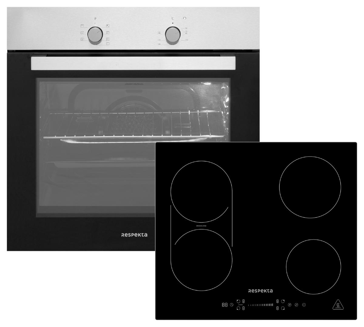 Backofenset ASET1206600l ca. 59,5/55,5/56,5cm Edelstahl - Edelstahlfarben/Schwarz, Trend, Glas/Metall (59,5/55,5/56,5cm) - Respekta