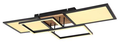 LED-Deckenleuchte Denis in Schwarz/Braun max. 36 Watt - Opal/Schwarz, MODERN, Holzwerkstoff/Kunststoff (70/28/11cm)