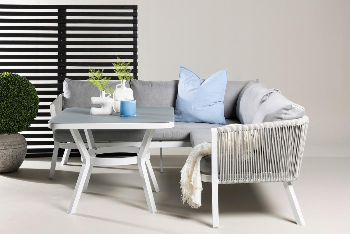 LOUNGEGARNITUR VIRYA - Weiß/Grau, KONVENTIONELL, Textil/Metall - Gardenson