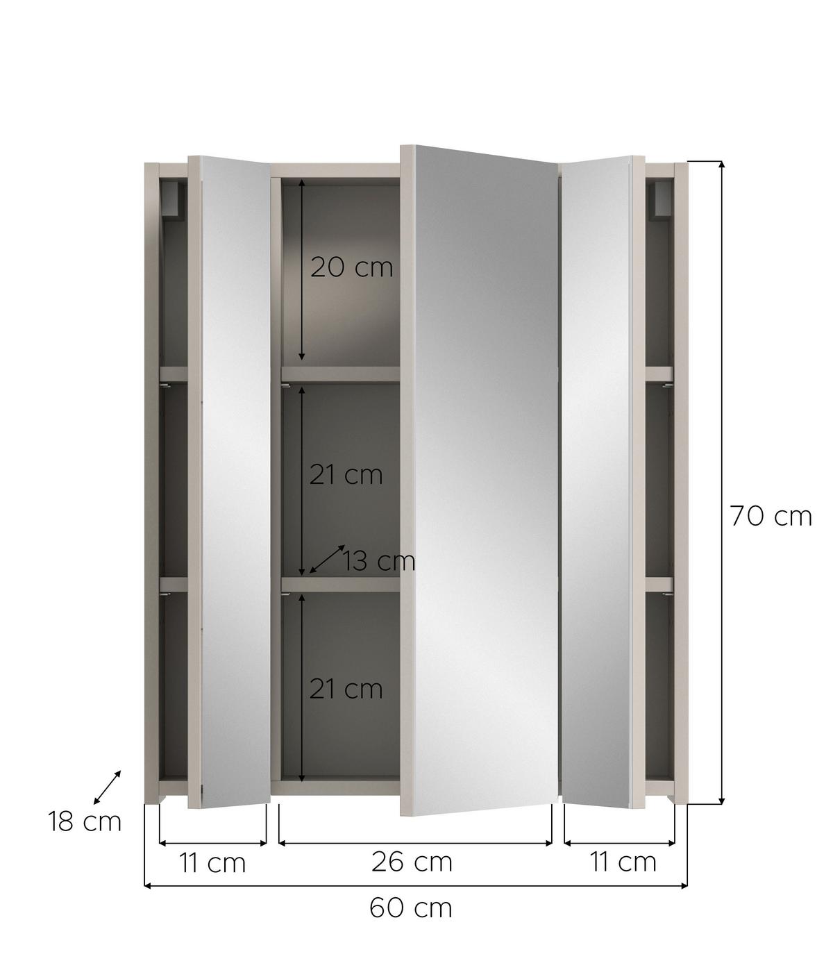 Spiegelschrank Ice Kaschmir - Trend, Glas/Holzwerkstoff (60/70/18cm) - MID.YOU
