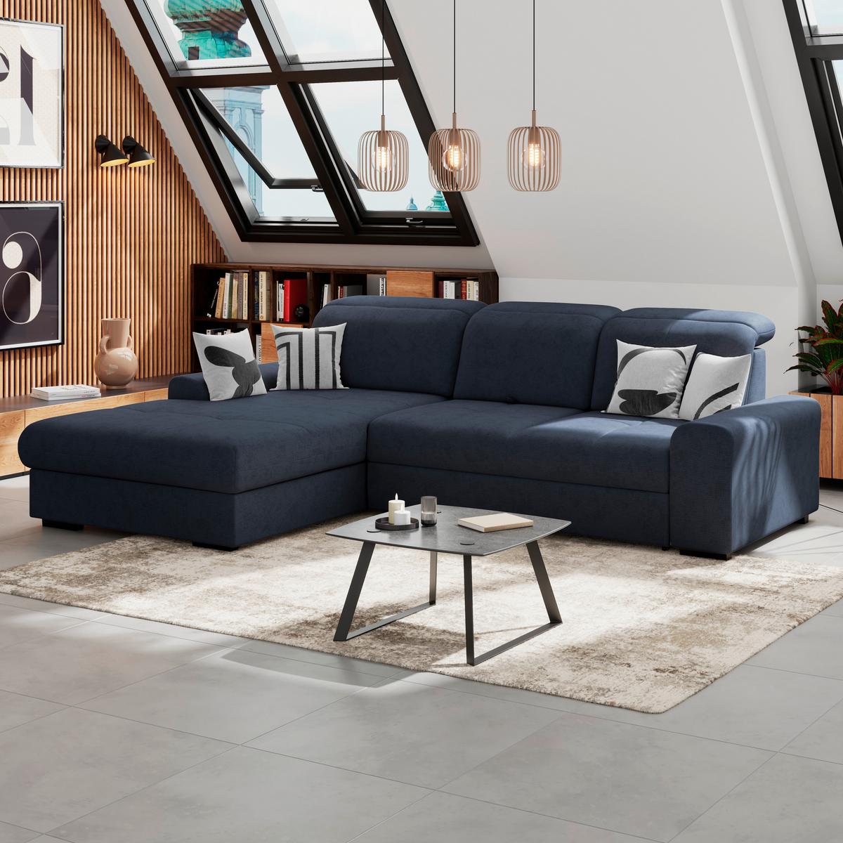 Kutna Garnitura Malaga - plava/crna, Konvencionalno, tekstil/drvo (203/286cm) - Ondega