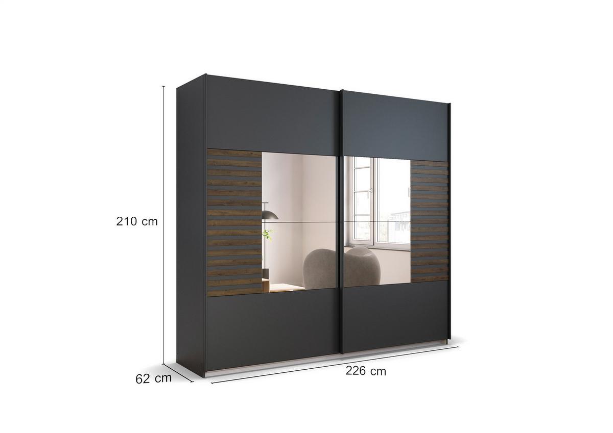Omara Z Drsnimi Vrati Barea, Temno Siva - temno siva/siva, Moderno, kovina/leseni material (226/210/62cm) - Rauch Möbel