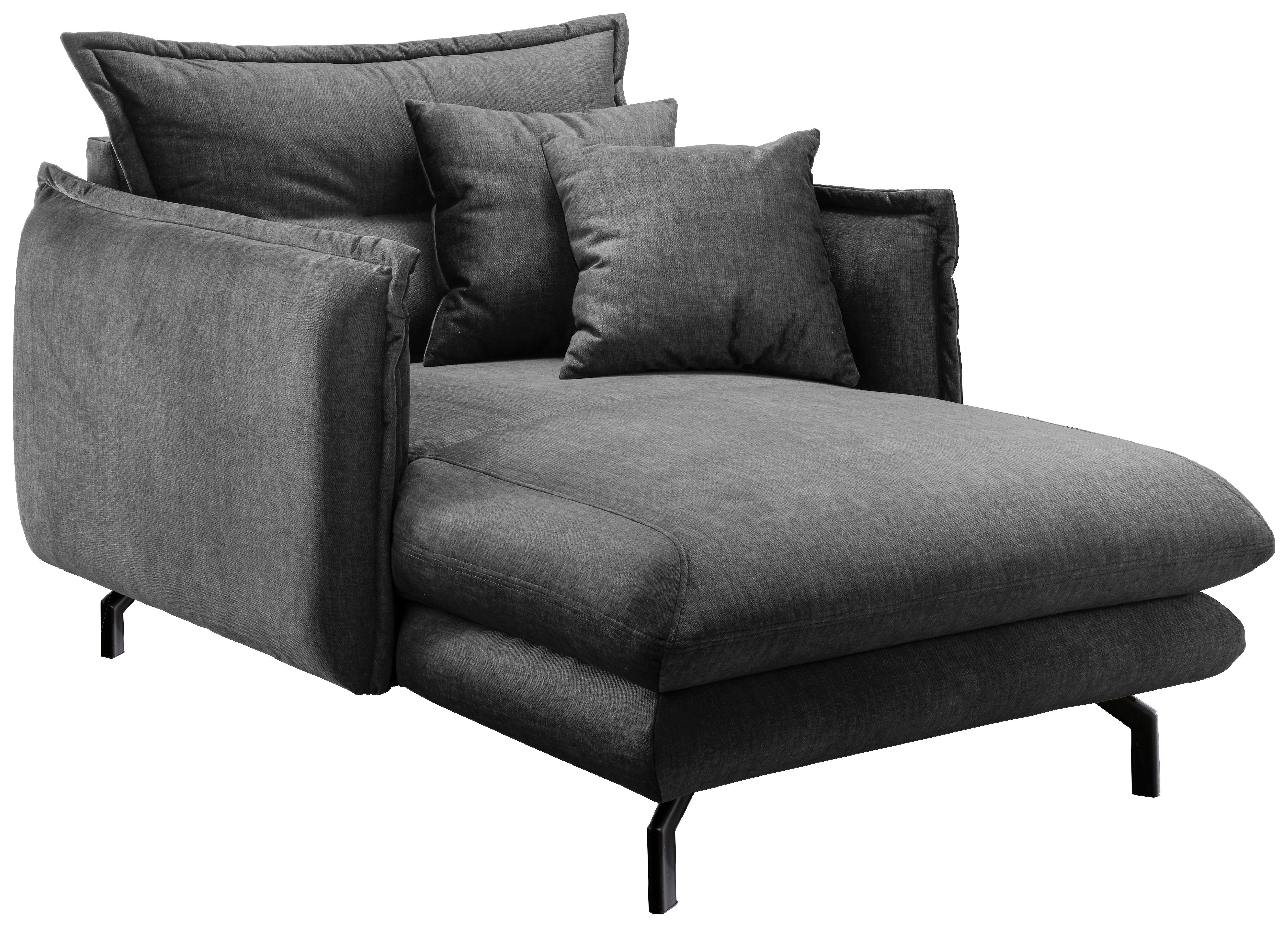 Relaxsessel Lava Grau Velours - Schwarz/Grau, MODERN, Textil/Metall (111/101/167cm) - Livetastic