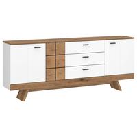 Komoda Oreta, Bela, Barva Hrasta - črna/barve hrasta, Moderno, umetna masa/leseni material (184/78,4/40cm)