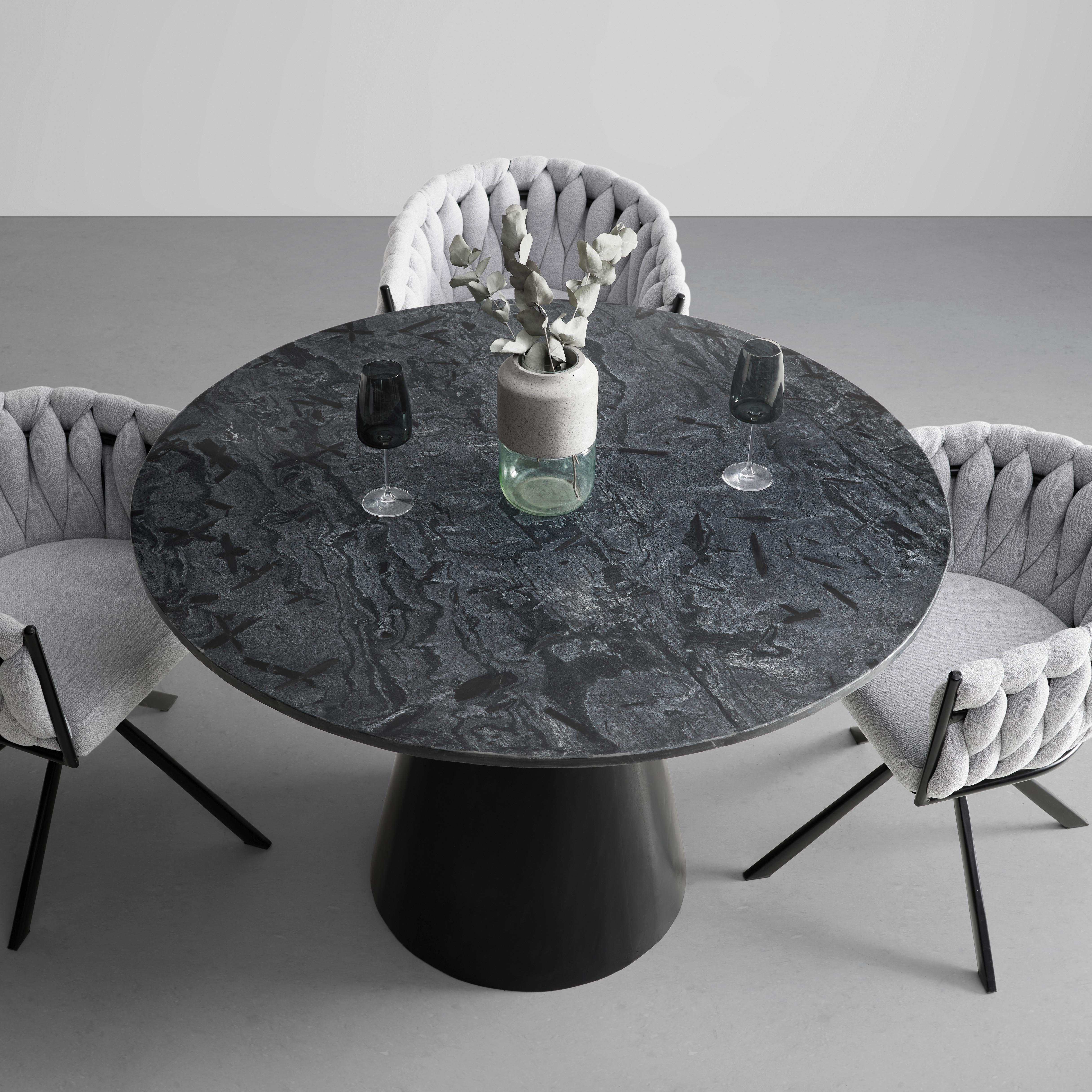 Esstisch Nero in Schwarz/Grau aus Mangoholz - Schwarz/Grau, MODERN, Holz/Stein (120/82/120cm) - Premium Living