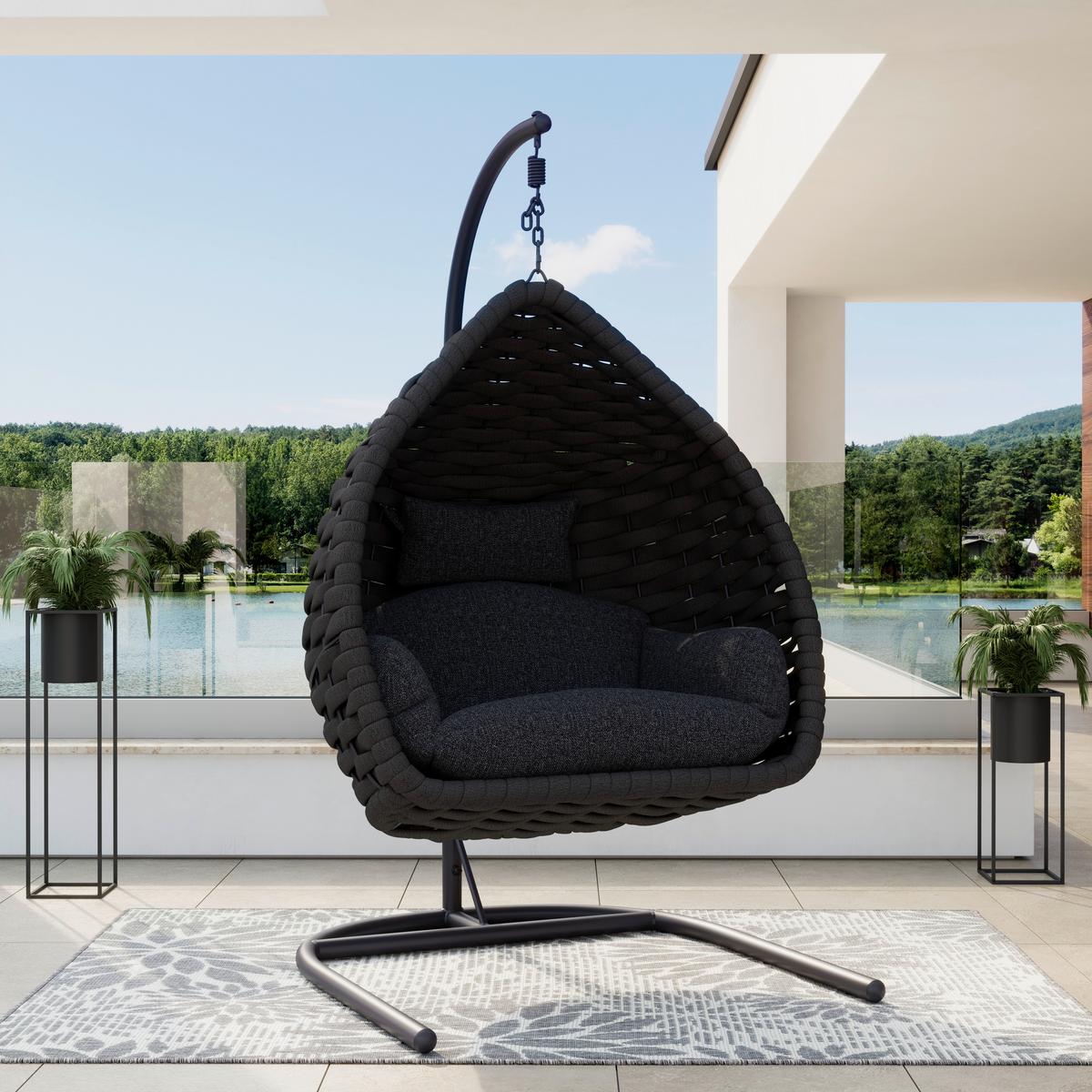 Hängesessel Sasa Dunkelgrau Outdoorstoff/Metall/Kunststoff - Dunkelgrau, MODERN, Kunststoff/Textil (115/200/118cm) - Bessagi Garden