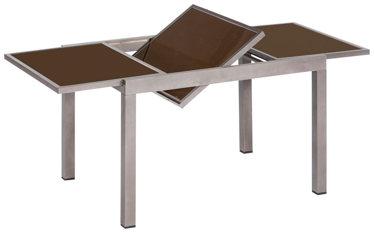 Gartentisch ausziehbar ca. 180x200 cm Alu/Glas - Graphitfarben/Braun, MODERN, Glas/Metall (180/100/75cm) - Gardenson