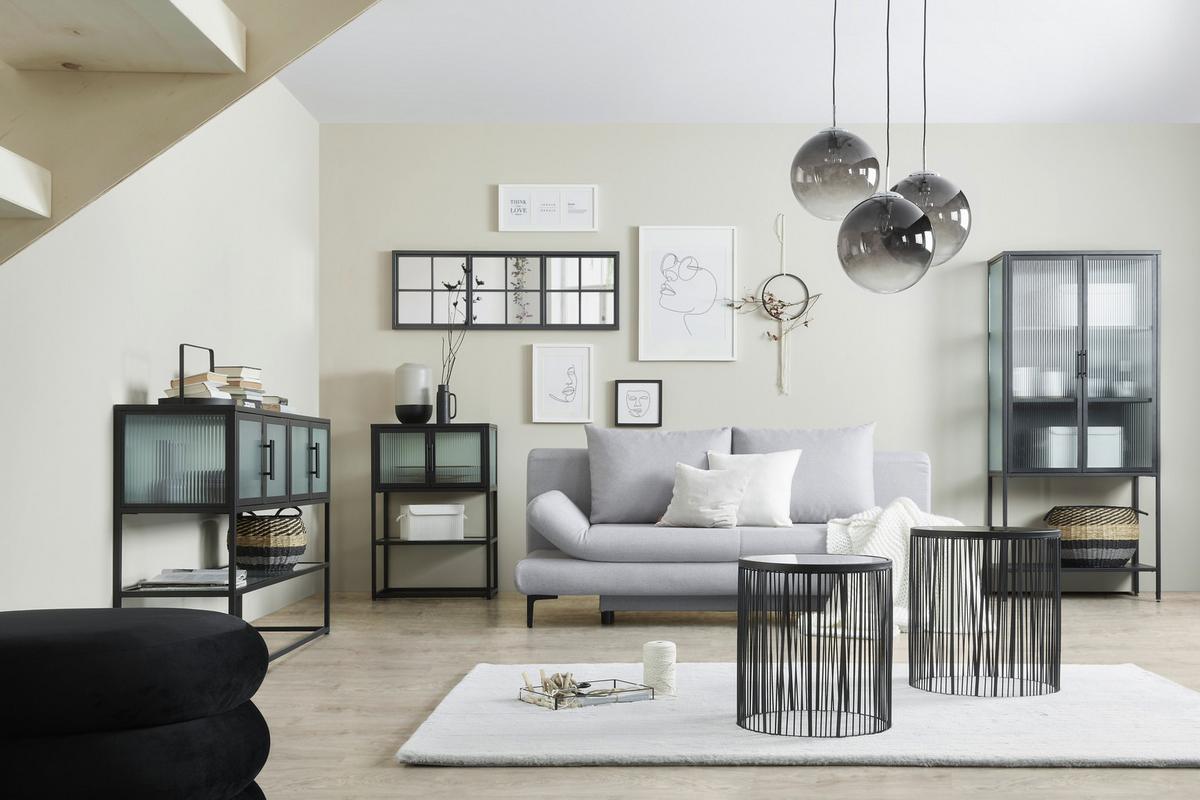 Vitrine Cube in Schwarz - Klar/Schwarz, MODERN, Glas/Metall (80/180/38cm) - Premium Living