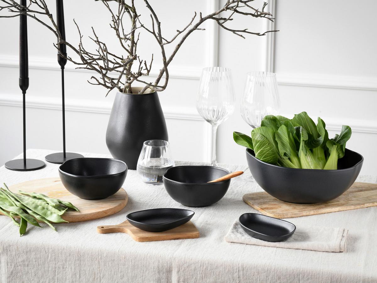 Tafelservice Natura Organic Schwarz, 12-teilig - Schwarz, Basics, Keramik - Creatable