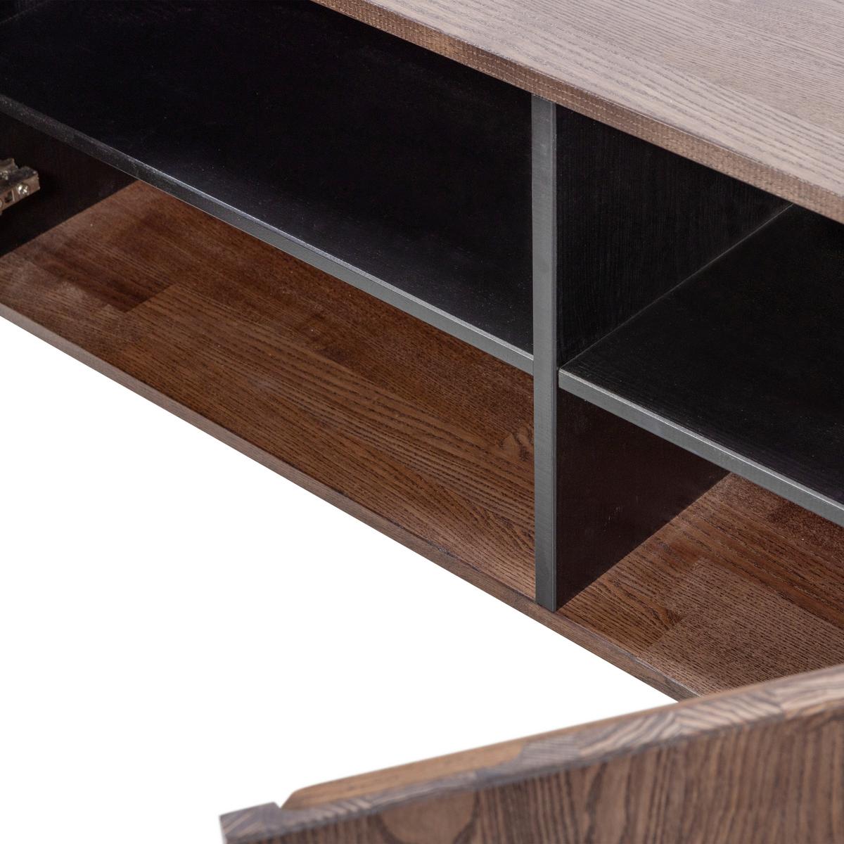 Lowboard Gravure Braun B: 180cm - Schwarz/Braun, Design, Holz/Metall (180/56/46cm) - Livetastic