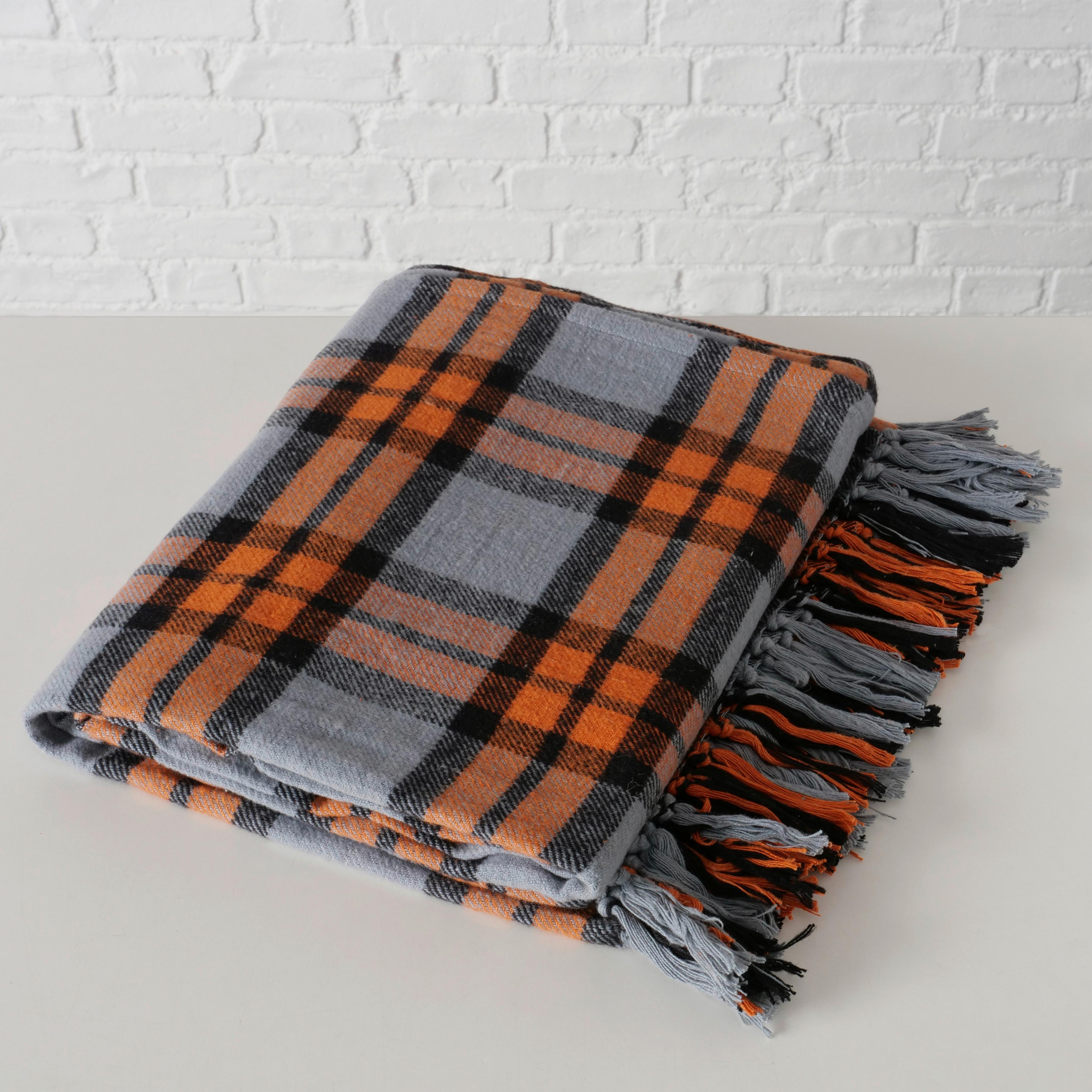 Kuscheldecke Karo Grau/Orange ca. 140x180cm - Orange/Grau, ROMANTIK / LANDHAUS, Textil (140/180cm)