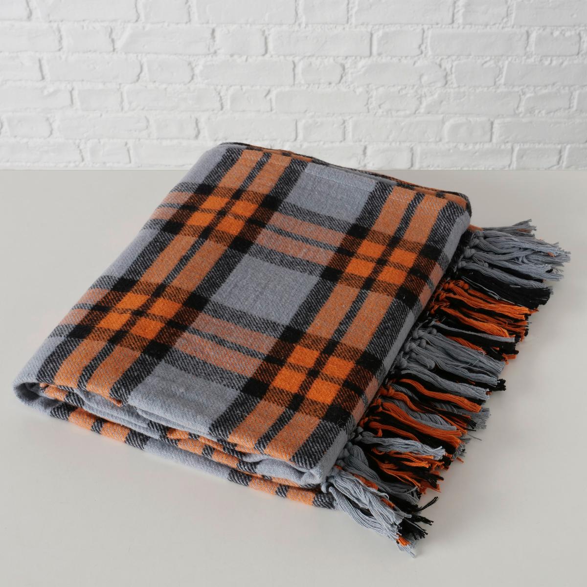 Kuscheldecke Karo Grau/Orange ca. 140x180cm - Orange/Grau, ROMANTIK / LANDHAUS, Textil (140/180cm)
