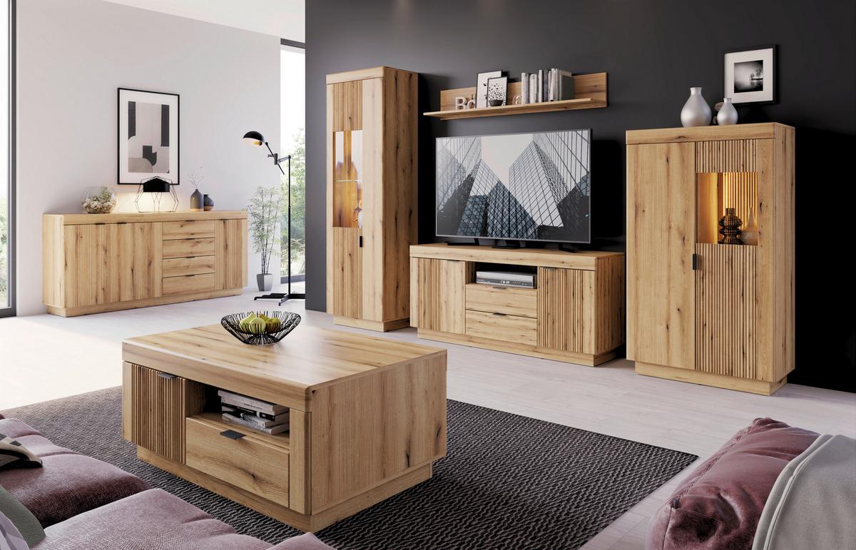 Comodă TV DELAMAR - culoare lemn stejar, Trend, material pe bază de lemn (146/66,6/39,6cm) - Modern Living