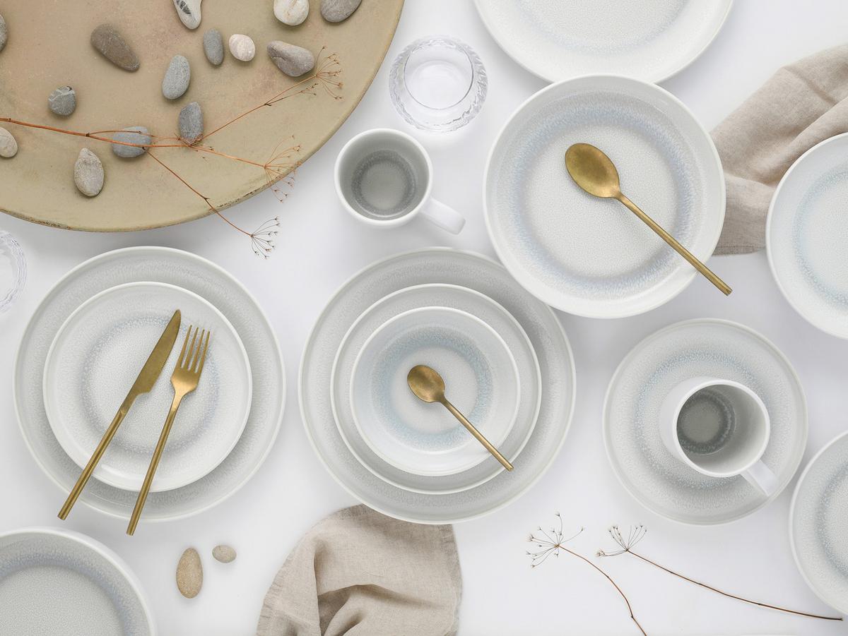 Serviciu de masă Nordic Fjord 16/1 - alb/gri-alb, Basics, ceramică - Creatable