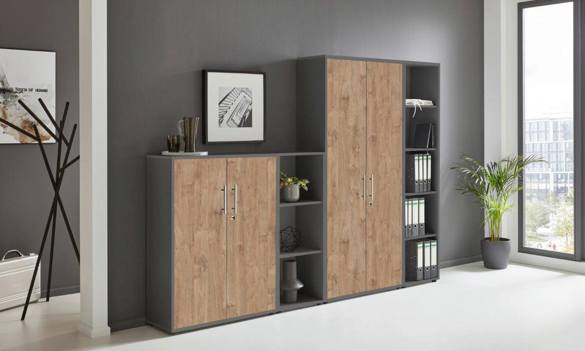 AKTENSCHRANK OFFICE EDITION - SW SET 4 - Eichefarben/Anthrazit, MODERN, Holzwerkstoff (128,5/185,6/33cm) - MID.YOU