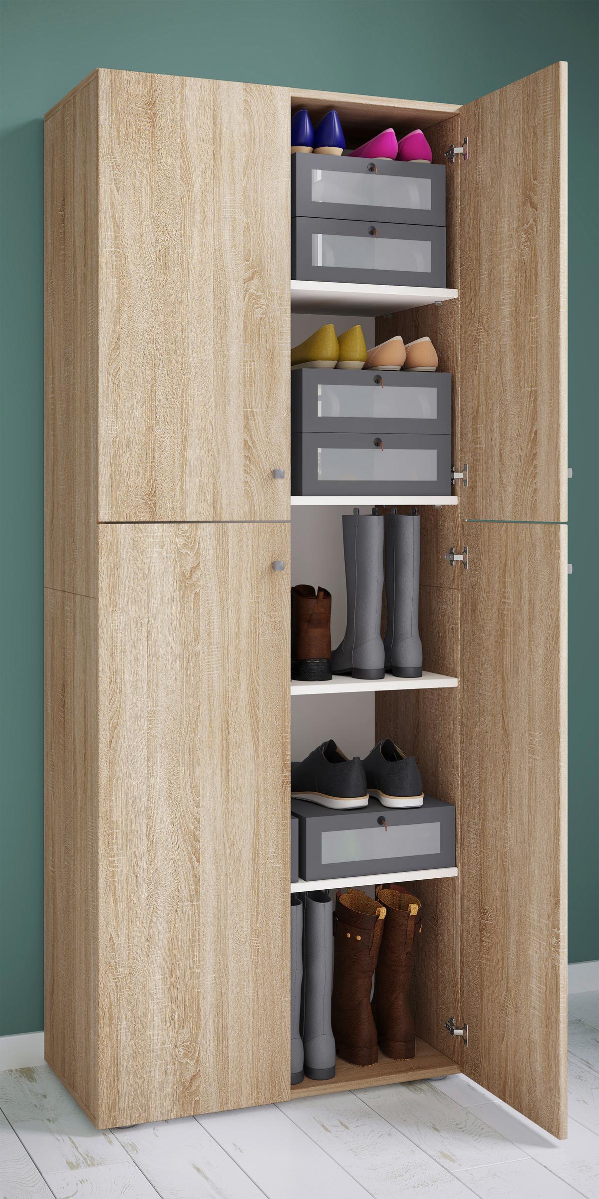 Schuhschrank Lona ca.70x182x37cm Eichefarben - Eichefarben/Silberfarben, KONVENTIONELL, Holzwerkstoff/Kunststoff (70/182/37cm) - MID.YOU