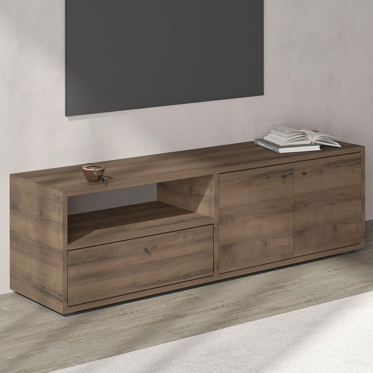 Lowboard Pao Tv Schrank - Eichefarben/Schwarz, Design, Holzwerkstoff (35/42/136cm) - Livetastic