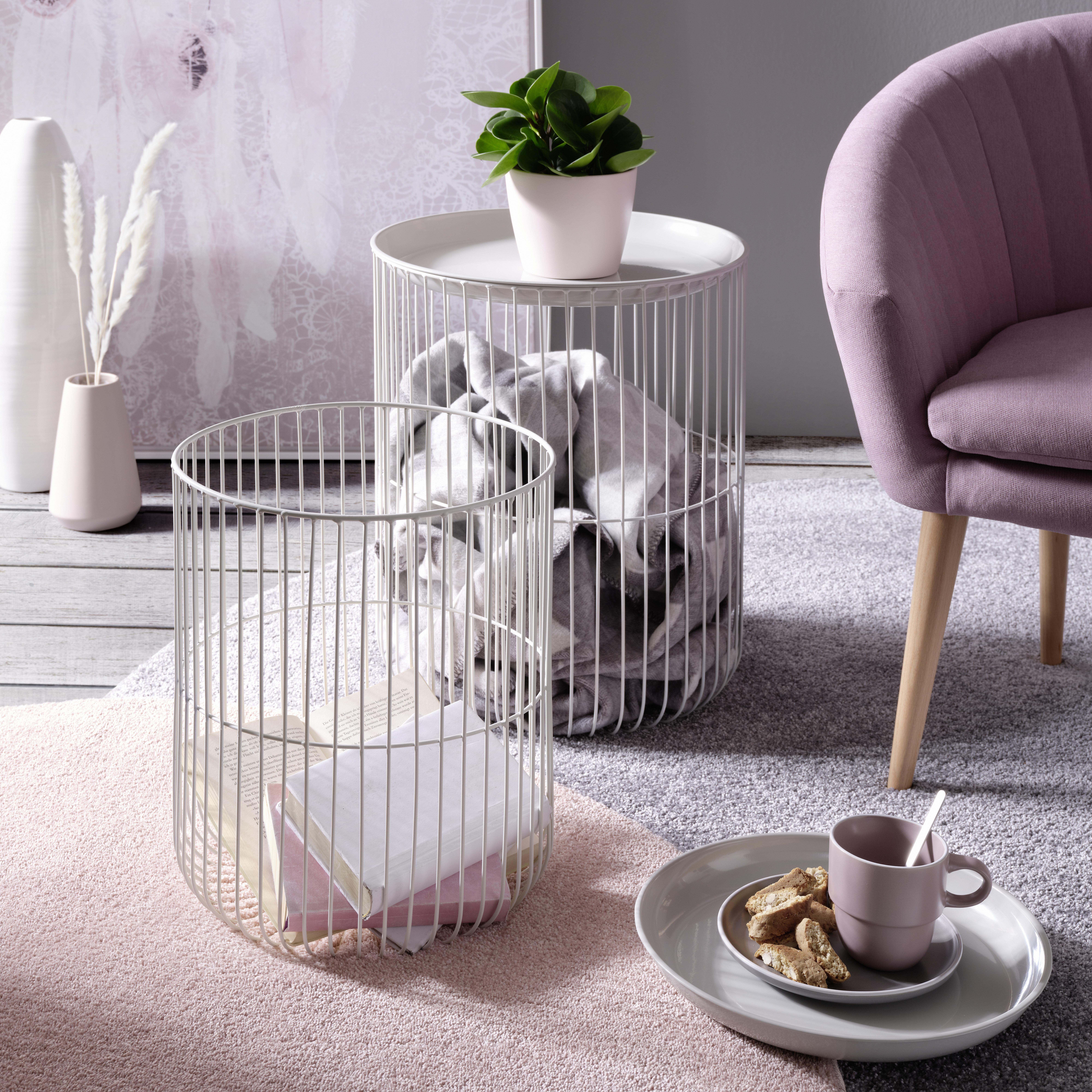 Beistelltischset aus Metall, 2-teilig - Weiß/Grau, KONVENTIONELL, Metall (41,5/33,5/51/41cm) - Modern Living