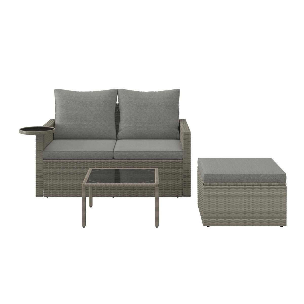 Gartenset Henry Braun/Grau, 3-teilig - Braun/Grau, Natur, Kunststoff/Metall (124/65/70cm) - Mömax