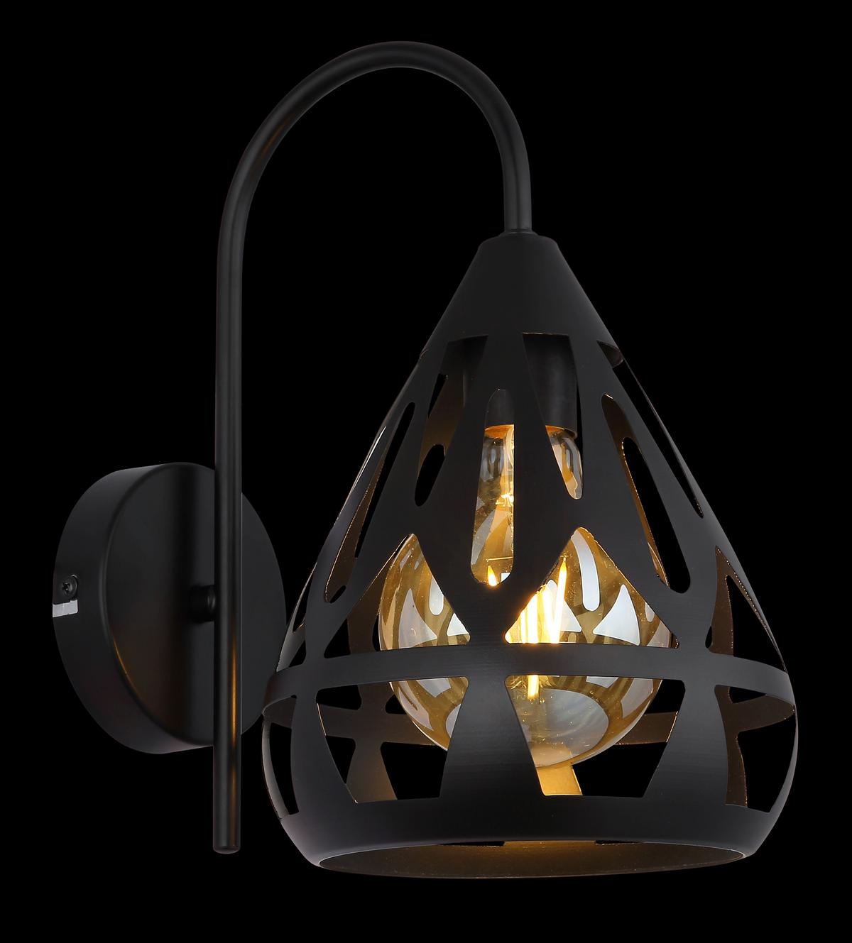 Wandleuchte Hassan Schwarz max. 40 Watt - Schwarz, KONVENTIONELL, Kunststoff/Metall (17/25/29cm) - Globo