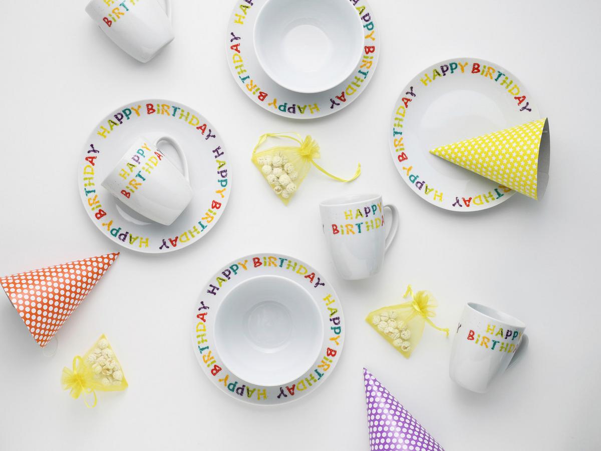 Servis Za Zajtrk Happy Birthday, 12-Delni - večbarvno, Basics, keramika - Creatable
