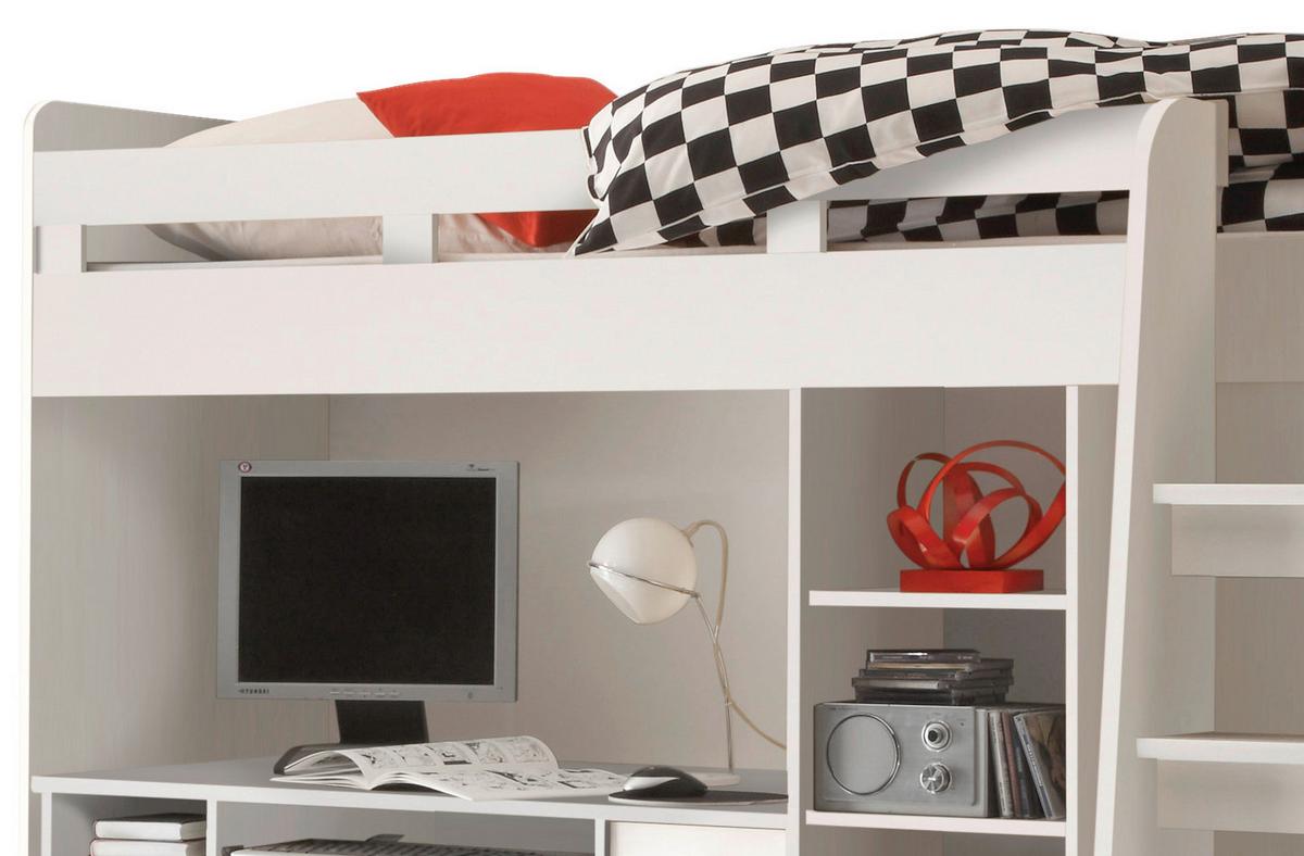 Visoka Postelja Unit, Bela, 90x200, Višina 160 Cm - bela, Moderno, leseni material (90/200cm) - MID.YOU