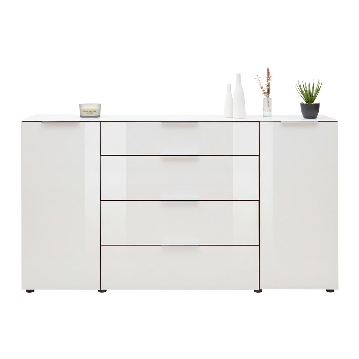 Sideboard Siena Weiß/Nussbaumfarben - Silberfarben/Nussbaumfarben, MODERN, Glas/Holzwerkstoff (180/99/40cm) - Mömax