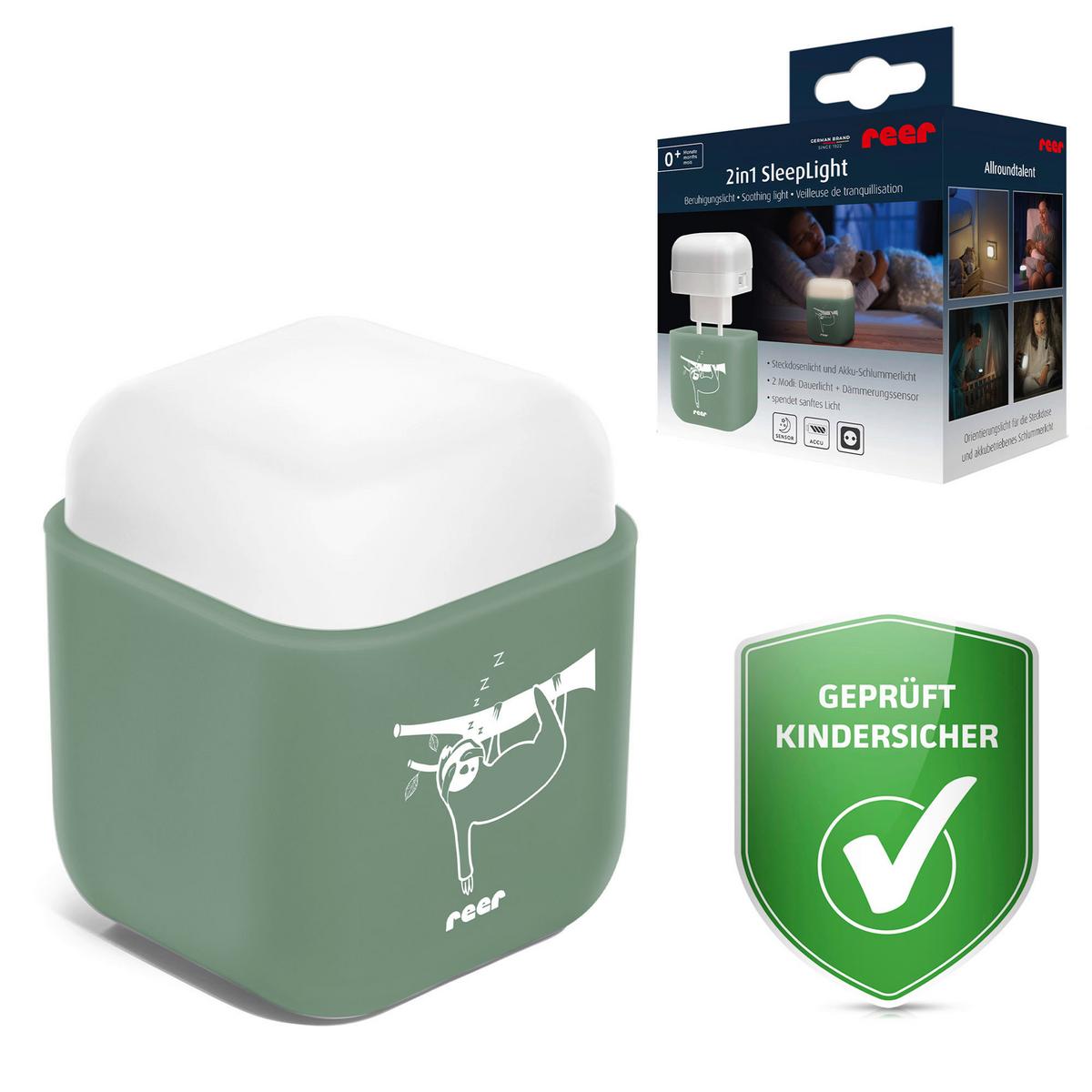 LAMPKA NOCNA DZIECIĘCA 2IN1 SLEEPLIGHT - jasnozielony, Basics, tworzywo sztuczne (6/7,5/6cm) - Reer