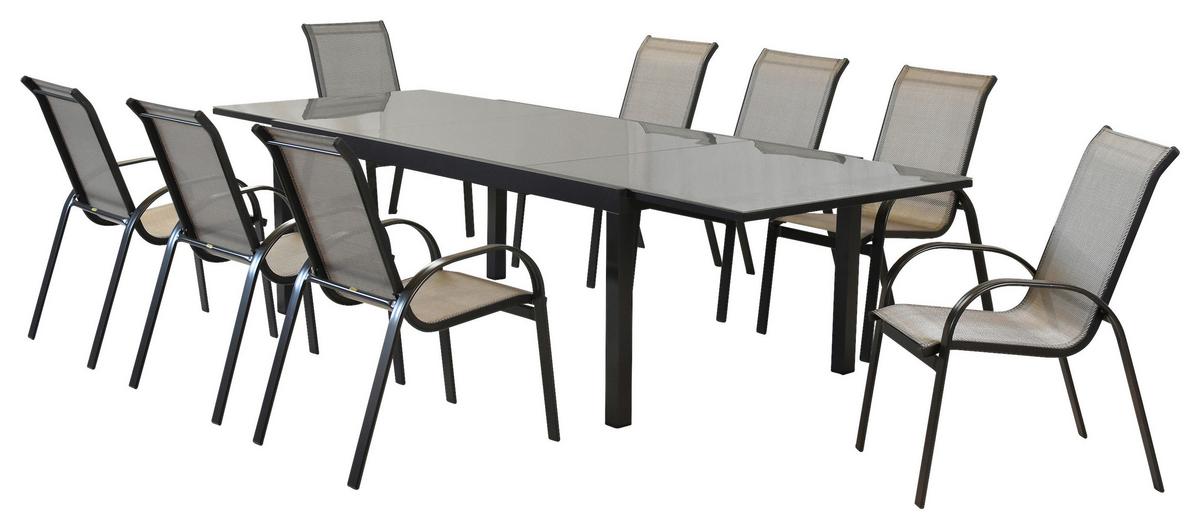 GARTENSET AMALFI - Graphitfarben/Braun, MODERN, Textil/Metall - Gardenson