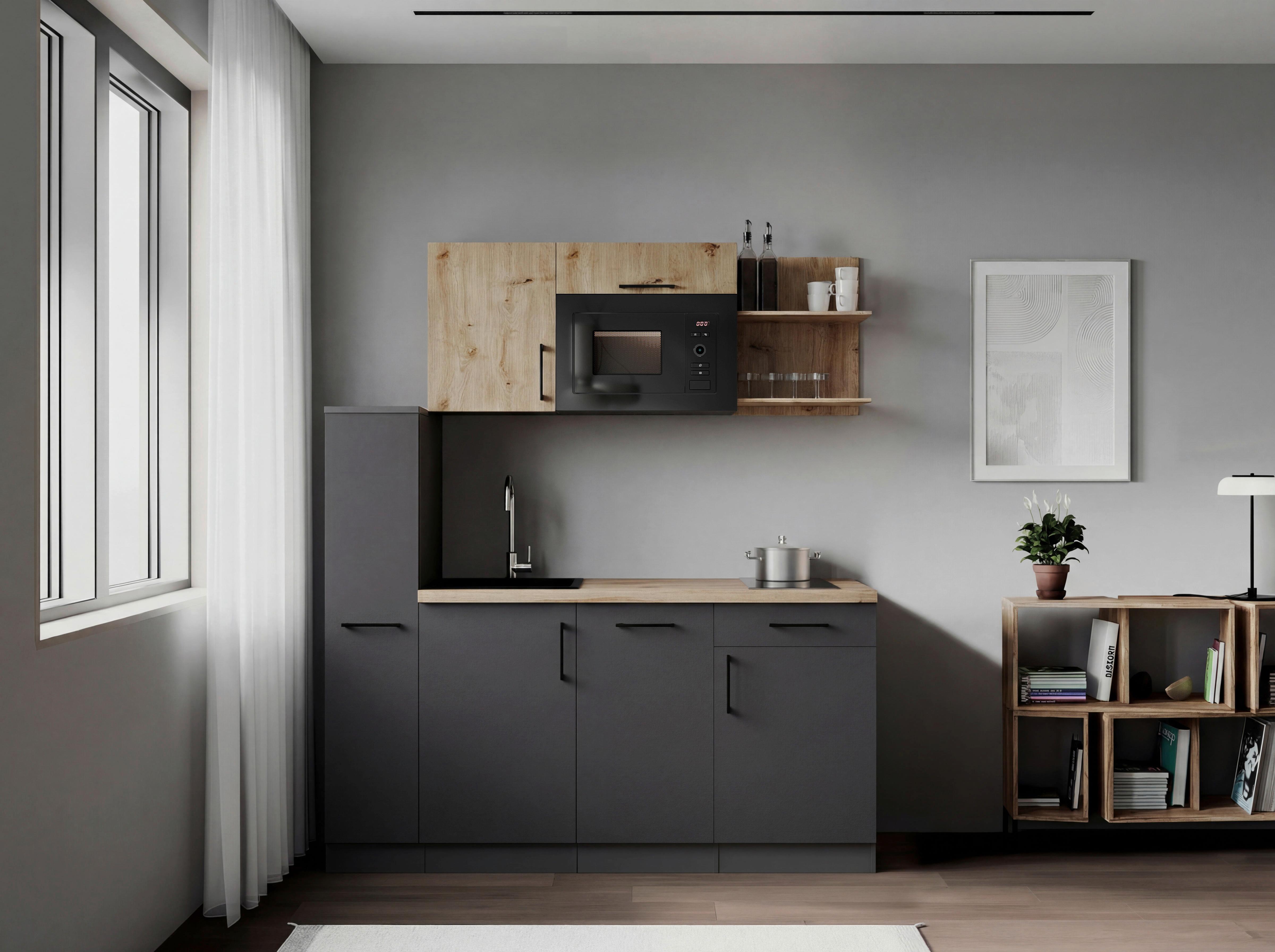 Küchenblock Oliver m. Geräten Grau - Eiche Artisan/Grau, Trend, Holzwerkstoff/Metall (175cm) - Respekta