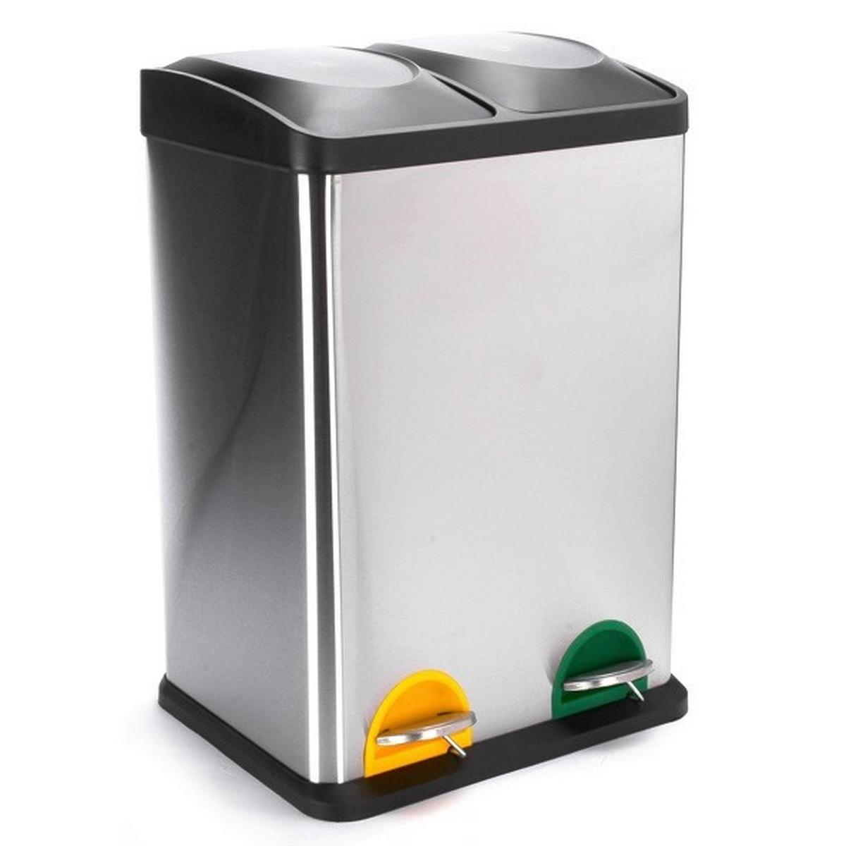 TRETEIMER MÜLLTRENNUNG 2 EIMER - Silberfarben/Schwarz, Basics, Kunststoff/Metall (40/34/60cm)