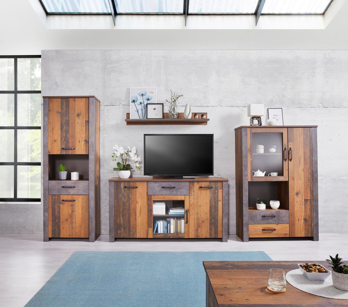 Komoda Ontario - boje hrasta/tamno siva, Trend, staklo/drvni materijal (162/86/41,5cm) - Modern Living