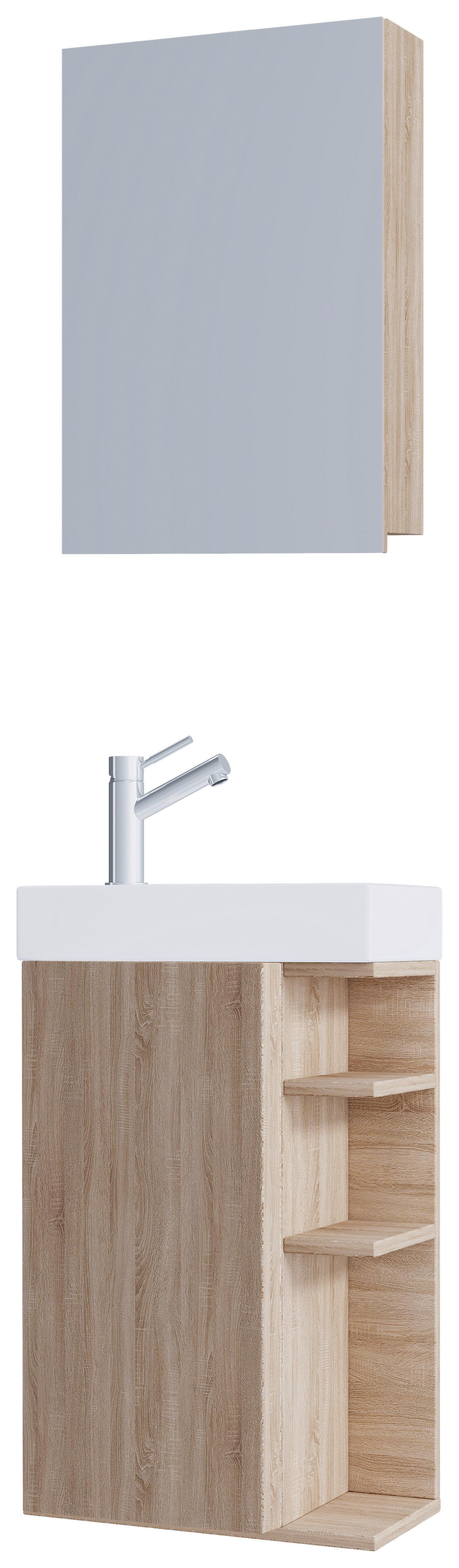 GÄSTEBAD LUMIA - Weiss/Sonoma Eiche, Modern, Glas/Keramik (40cm) - MID.YOU