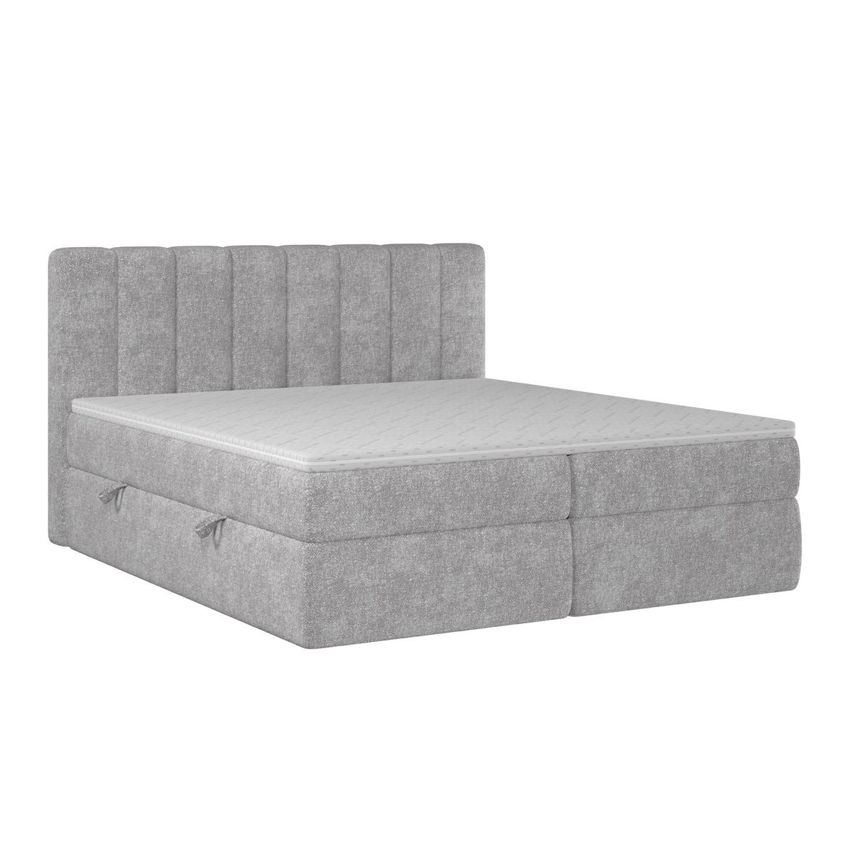Boxbett Mala ca. 180x200 cm Hellgrau mit Topper - Hellgrau/Schwarz, MODERN, Holz/Holzwerkstoff (180/200cm) - Bessagi Home