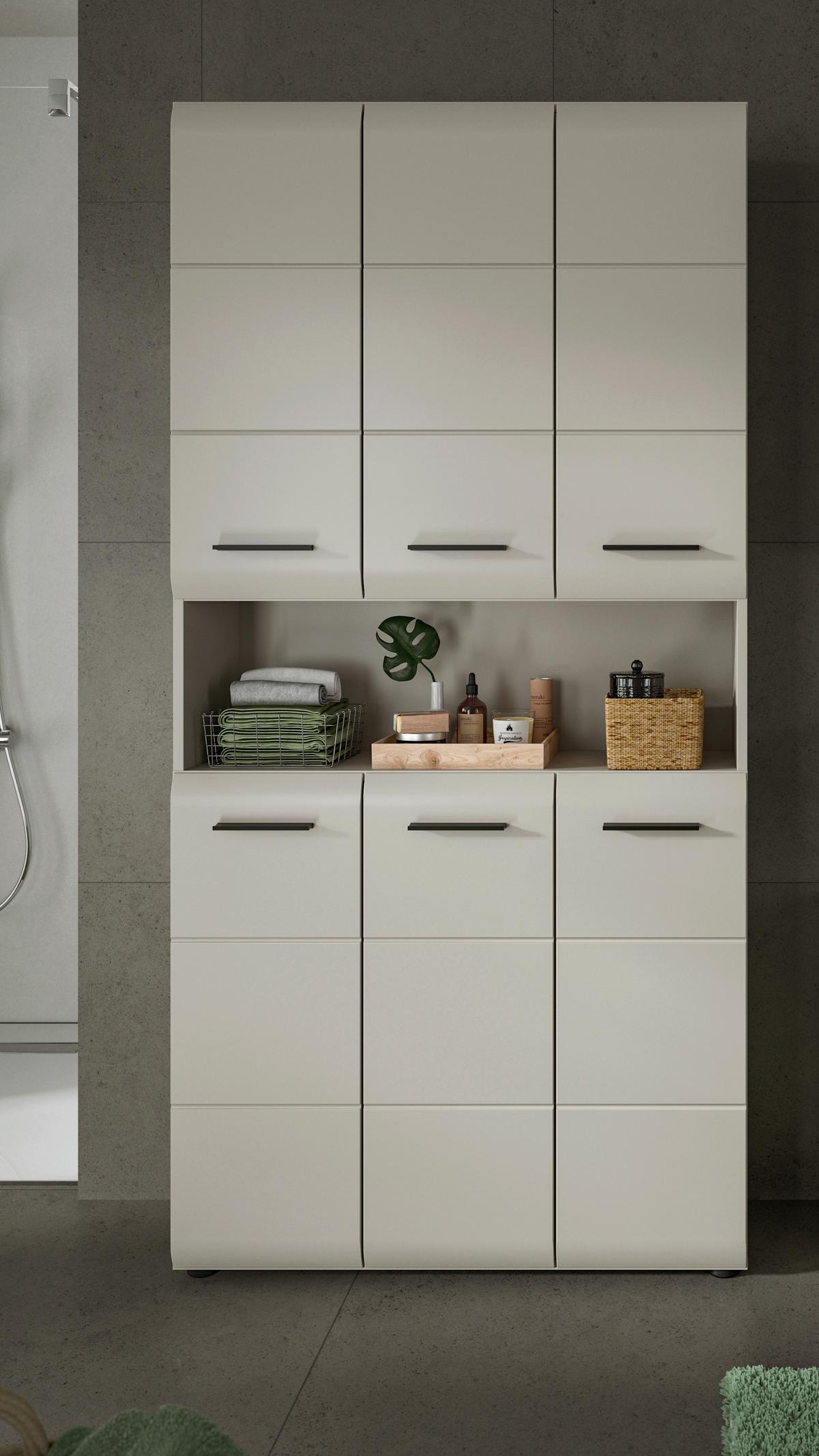 Hochschrank Ice Kaschmir - Kaschmir/Schwarz, Trend, Holzwerkstoff/Kunststoff (90/185/30cm) - MID.YOU