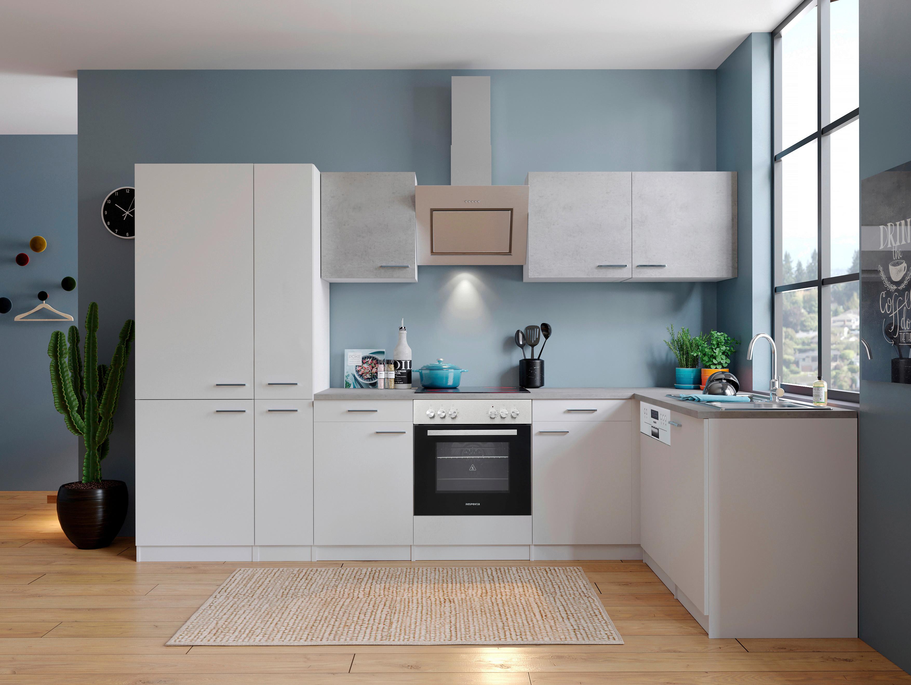 Küchenblock Malia mit Geräten ca. 210 cm Grau - Edelstahlfarben/Graphitfarben, Basics, Holzwerkstoff/Metall (310/171cm) - Respekta