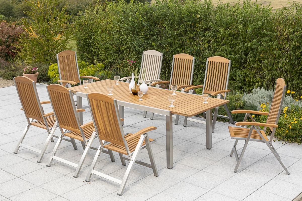 Gartengarnitur 9-tlg. Keros Holz/Metall - Silberfarben/Akaziefarben, KONVENTIONELL, Holz/Metall - Gardenson