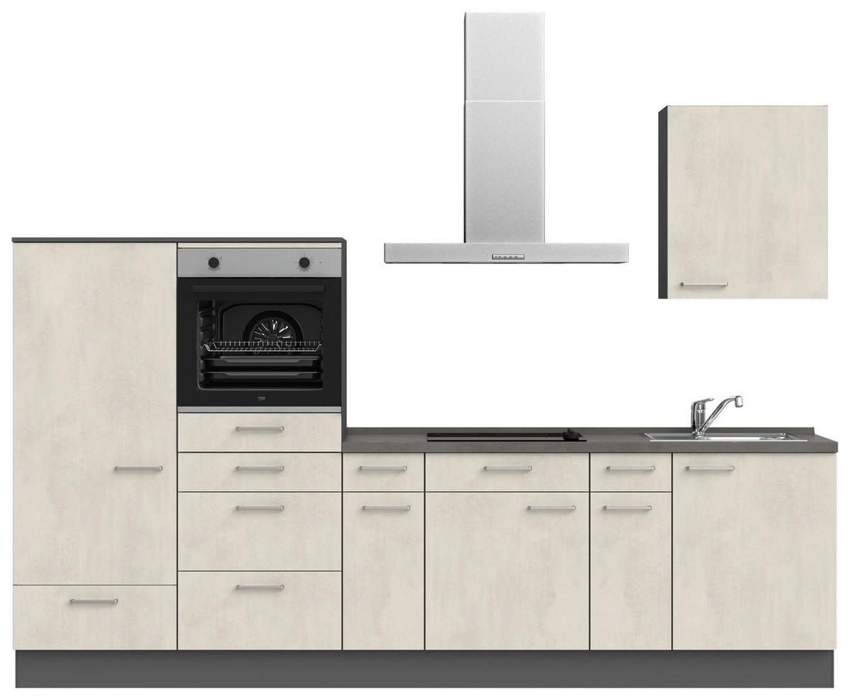 Küchenblock Riva Low m. Geräten Weiß - Schieferfarben/Edelstahlfarben, MODERN, Holzwerkstoff/Metall (300cm) - Nobilia