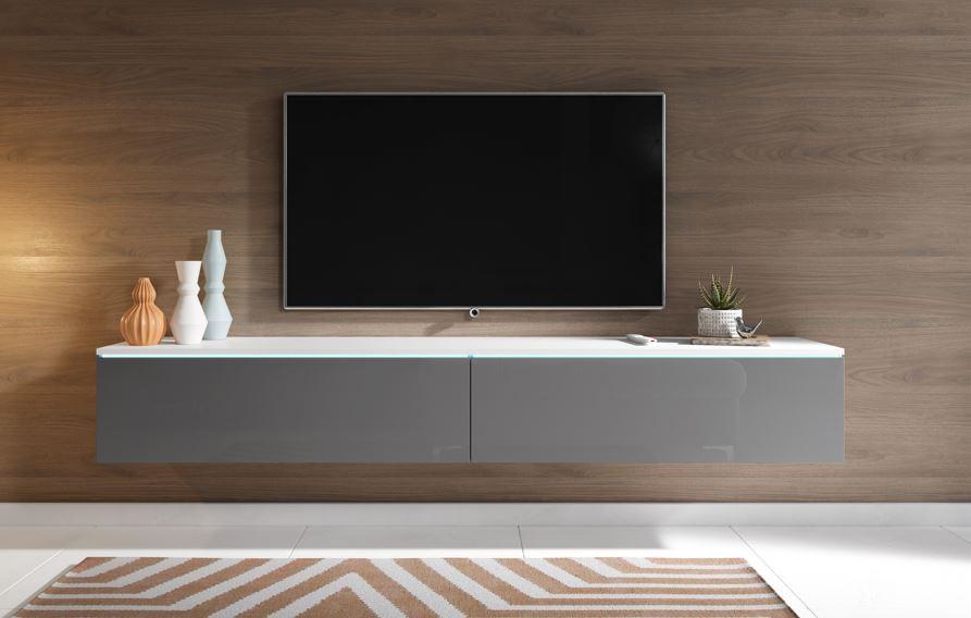 Lowboard ca. 180x30 cm mit LED Grau/Weiß - Grau Hochglanz/Weiß, LIFESTYLE, Holzwerkstoff/Kunststoff (180/30/33cm) - P & B