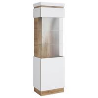 Vitrină CALABRIA - alb/culoare lemn stejar, Trend, sticlă/material pe bază de lemn (60,1/200,5/40cm) - Modern Living