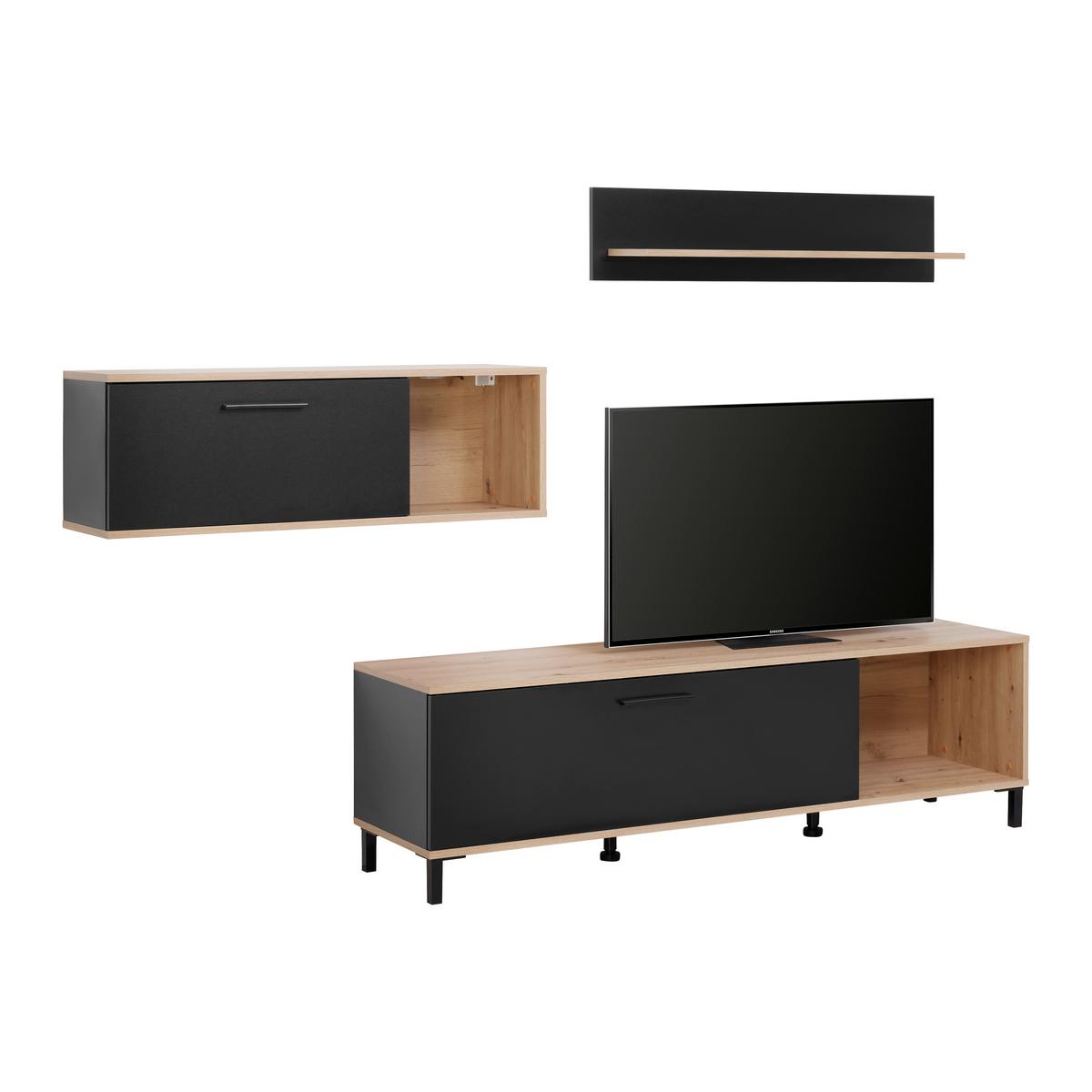 Nappali Összeállítás Vidal - fekete/Artisan tölgy, Basics, műanyag/faalapú anyag (255/165/40cm) - Best Price