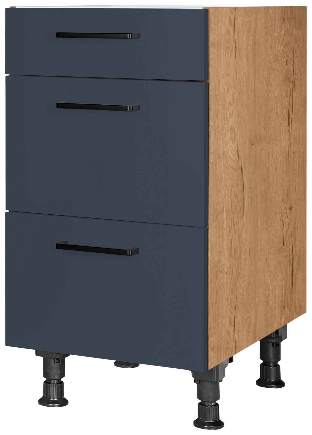 Schubkastenunterschrank Easytouch Blau - Blau/Eichefarben, MODERN, Holzwerkstoff/Metall (45/87/56cm) - Nobilia