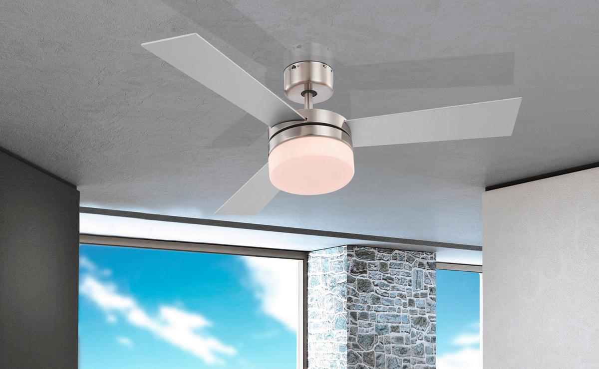 Stropni Ventilator Andreas - srebrne barve/rjava, Konvencionalno, kovina/steklo (105/30,5cm) - Globo