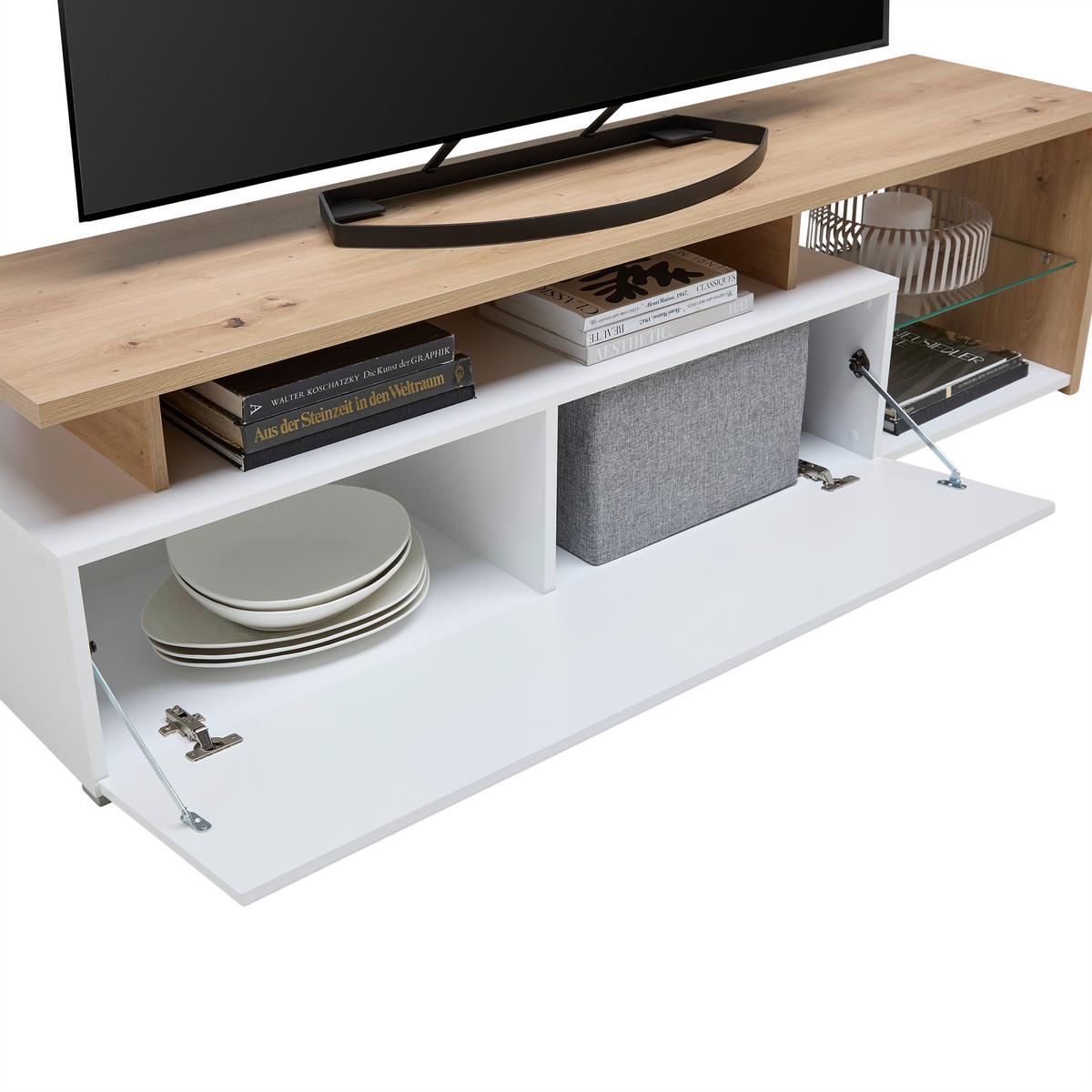 Lowboard Arctic Weiß/Eiche Artisan - Weiss/Eiche Artisan, Modern, Holzwerkstoff (170/47/42cm) - Mömax