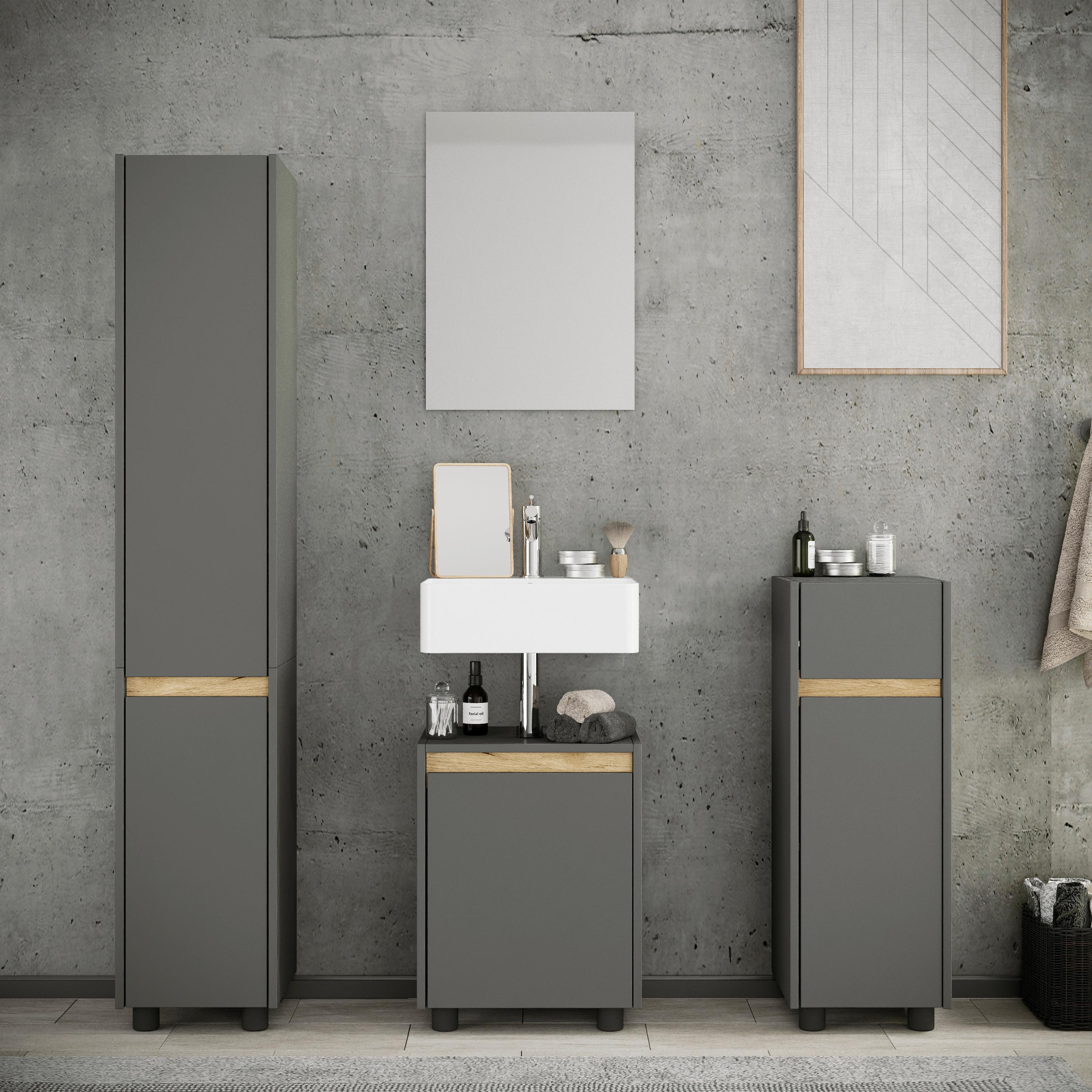 Badezimmer Cosila - Honigeiche/Anthrazit, Trend, Holzwerkstoff/Kunststoff (112cm) - MID.YOU
