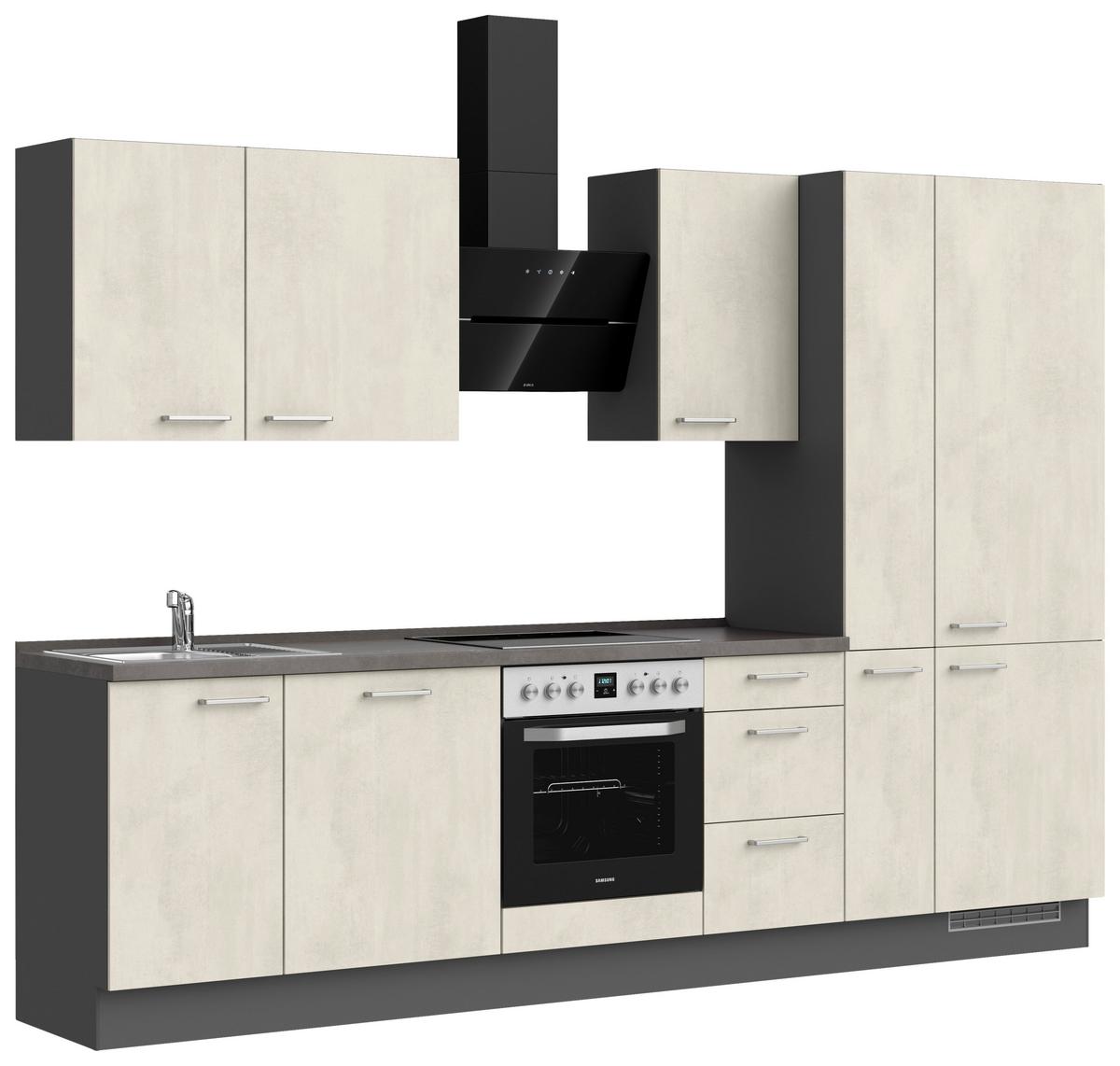 Küchenblock Riva High m. Geräten Weiß - Schieferfarben/Edelstahlfarben, MODERN, Holzwerkstoff/Metall (300cm) - Nobilia